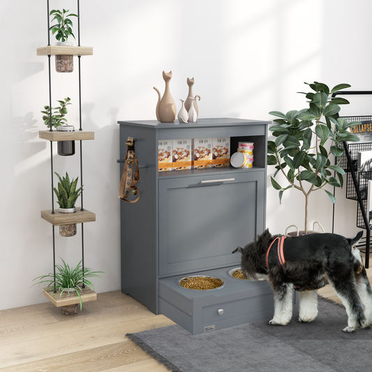 Pet Feeding Station with Storage Cabinet - Grey