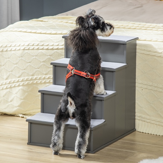 4-Step Wooden Pet Stairs - Grey