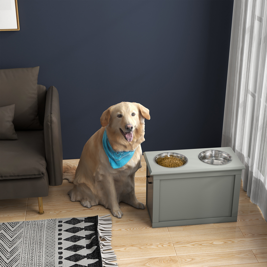 Elevated Dog Bowls with Storage - Grey