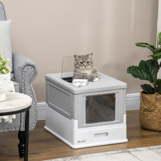 Portable Hooded Cat Litter Box - Grey