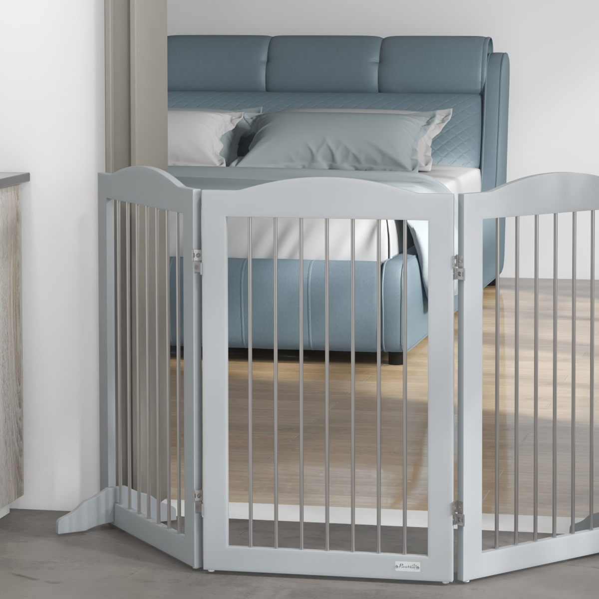Foldable Freestanding Pet Gate - Grey