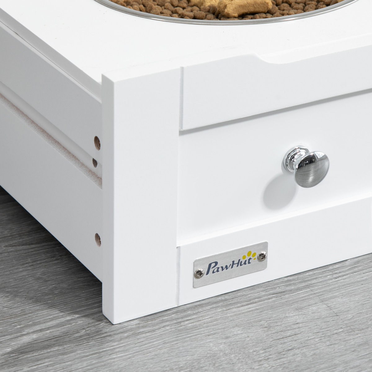 Pet Feeding Station with Storage Cabinet - White