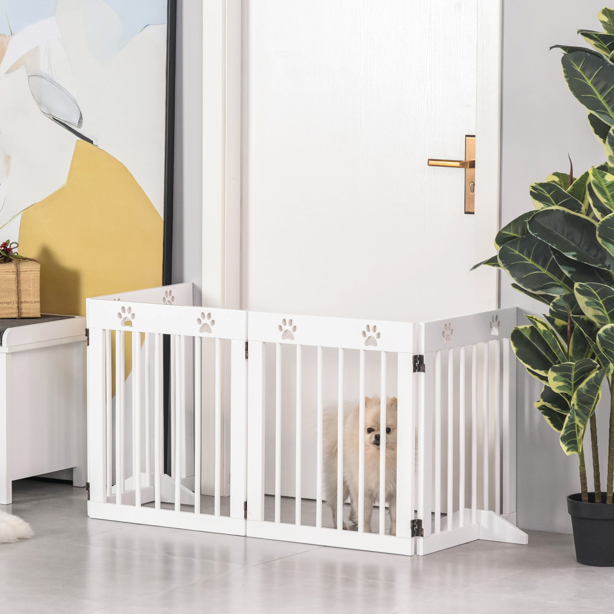 Foldable Wooden Pet Gate, 4-Panel - Wide