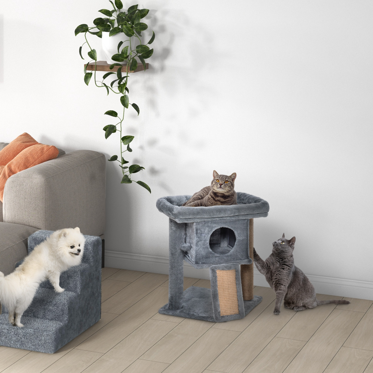 Multi-Level Cat Tree with Cat House - Grey