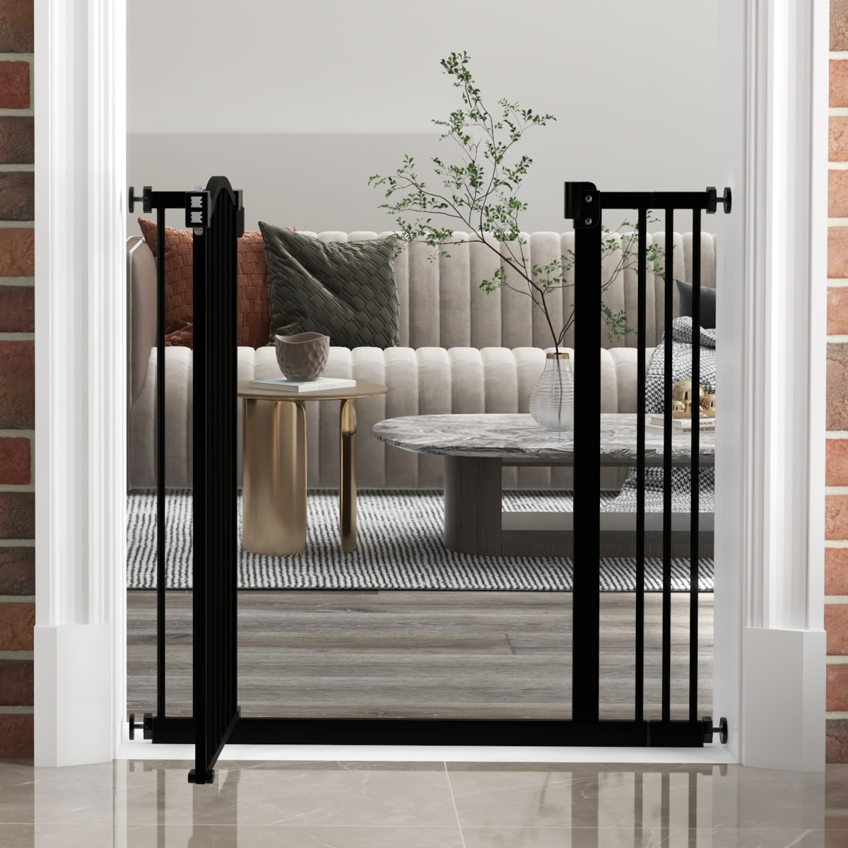 Adjustable Metal Pet Gate, 74-87cm - Black
