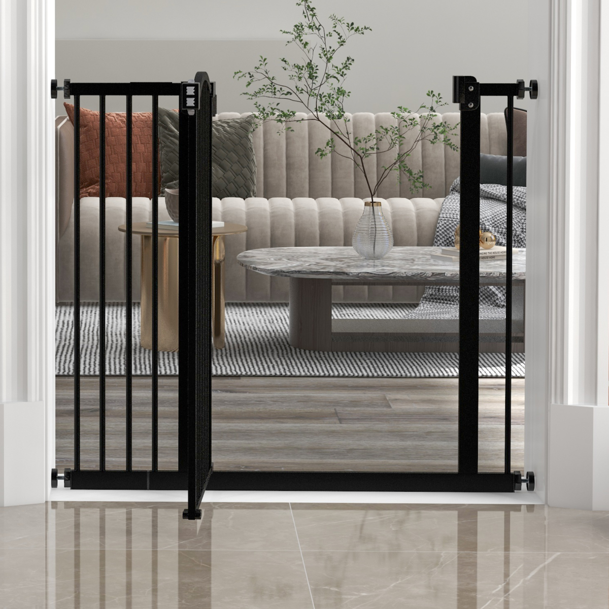 Adjustable Metal Pet Gate, 74-94cm - Black