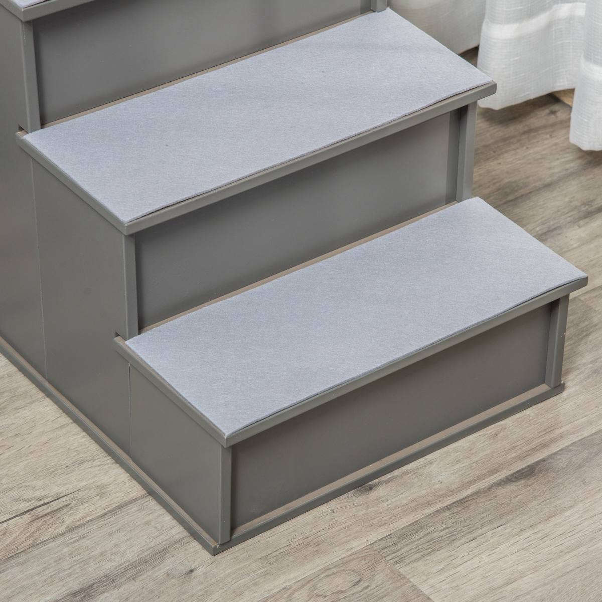 4-Step Wooden Pet Stairs - Grey