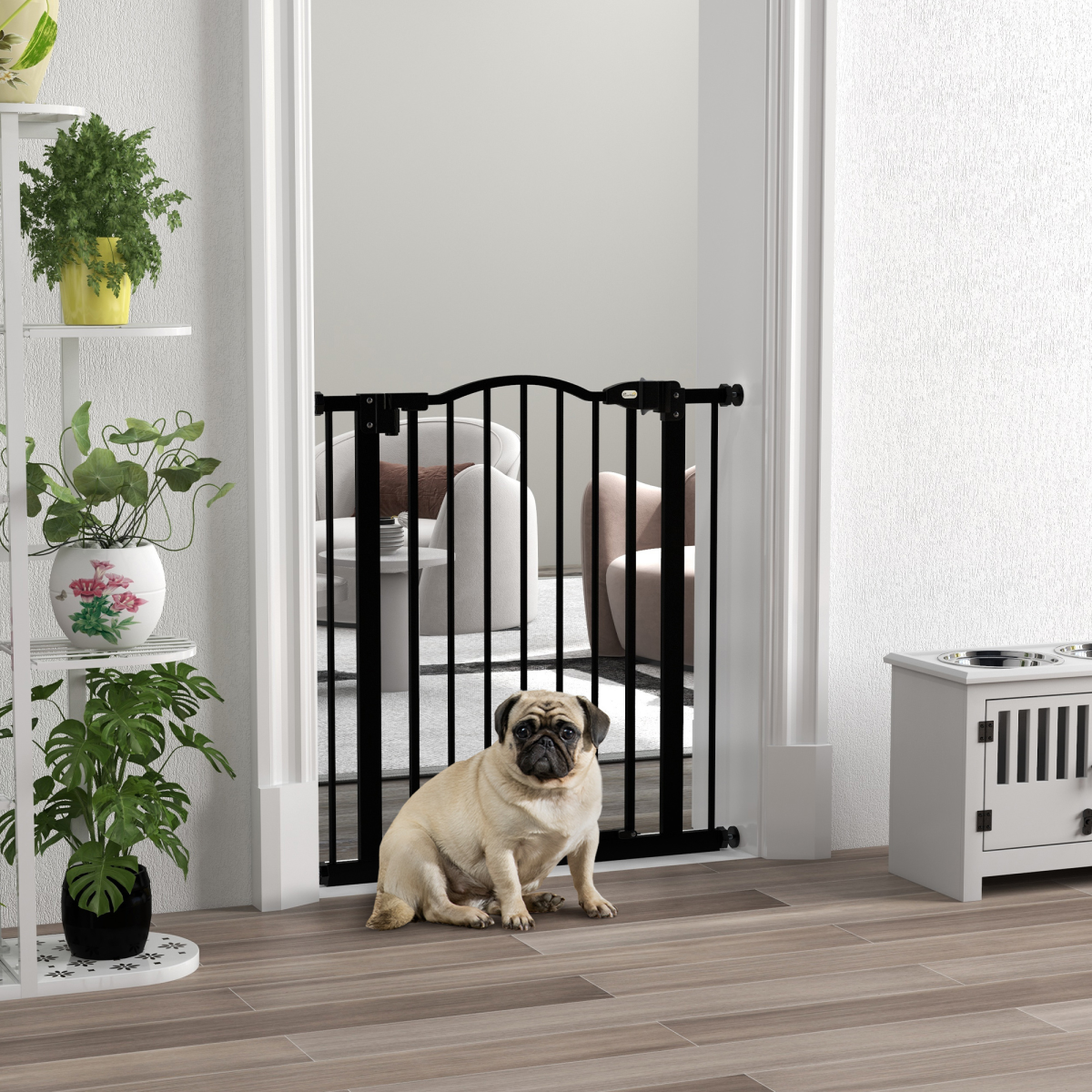 Adjustable Metal Pet Gate, 74-80cm - Black