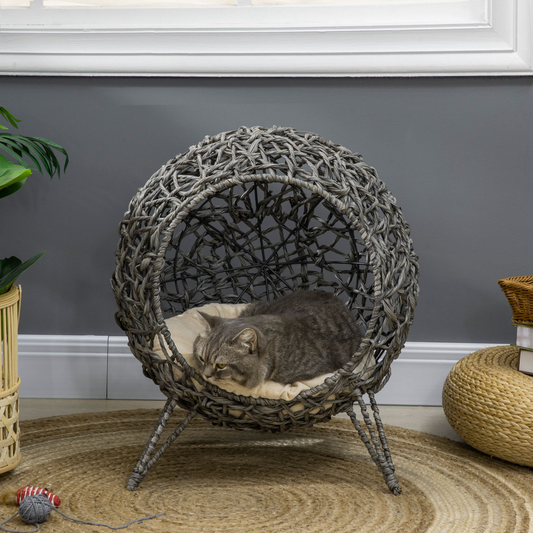 Rattan Elevated Cat House - Grey