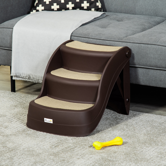 3-Step Non-Slip Pet Stairs - Brown