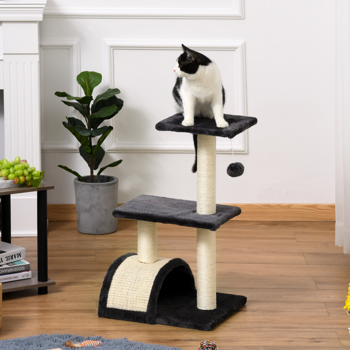Three-Tier Cat Tree with Arc Scratching Pad - Grey