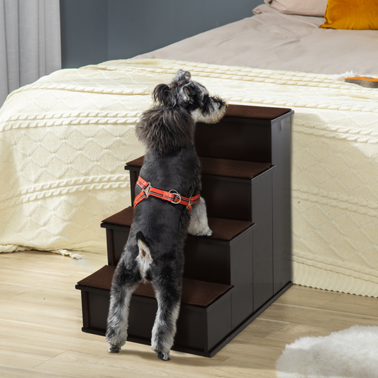 4-Step Wooden Pet Stairs with Plush Cushion