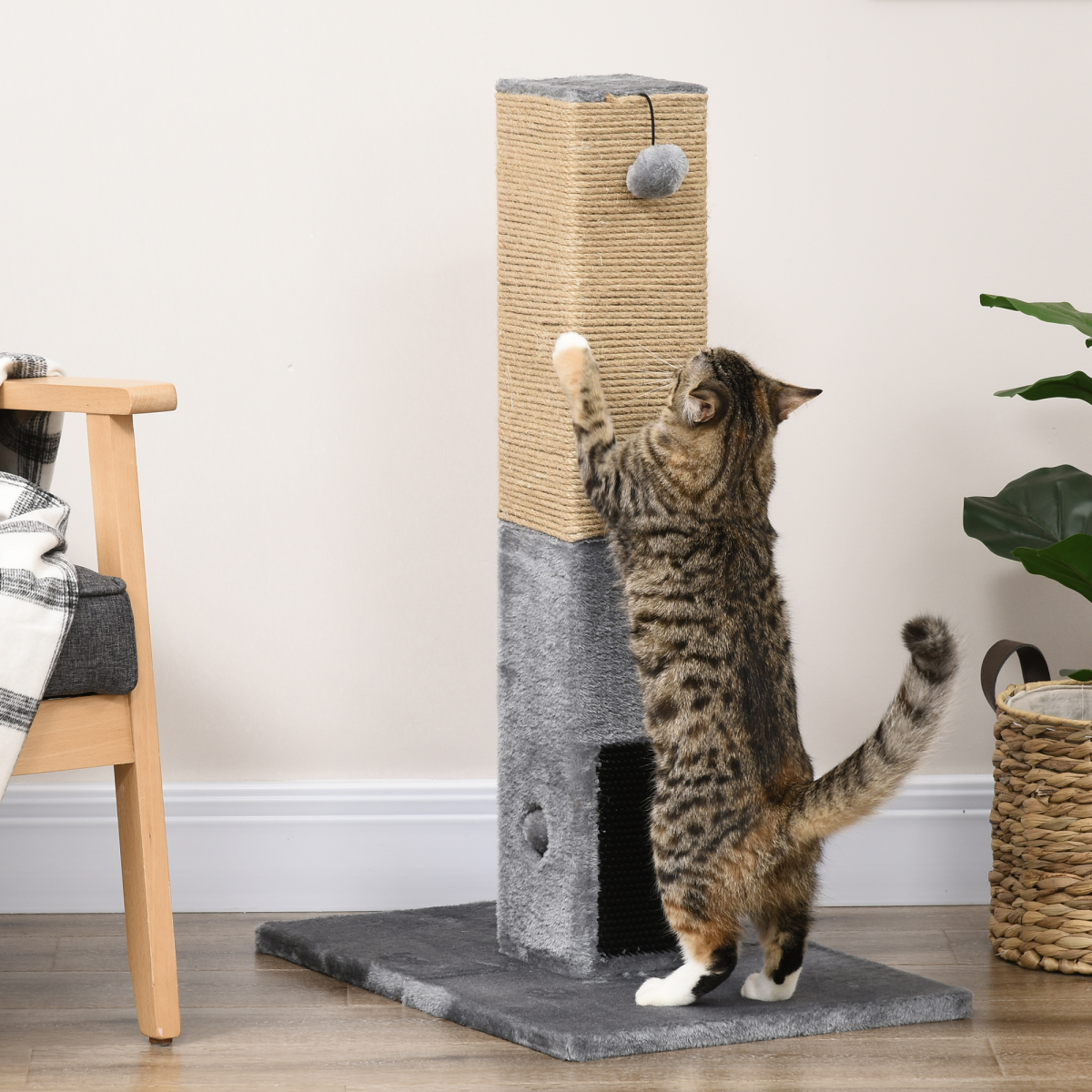 79cm Cat Scratching Post with Hanging Toy - Grey