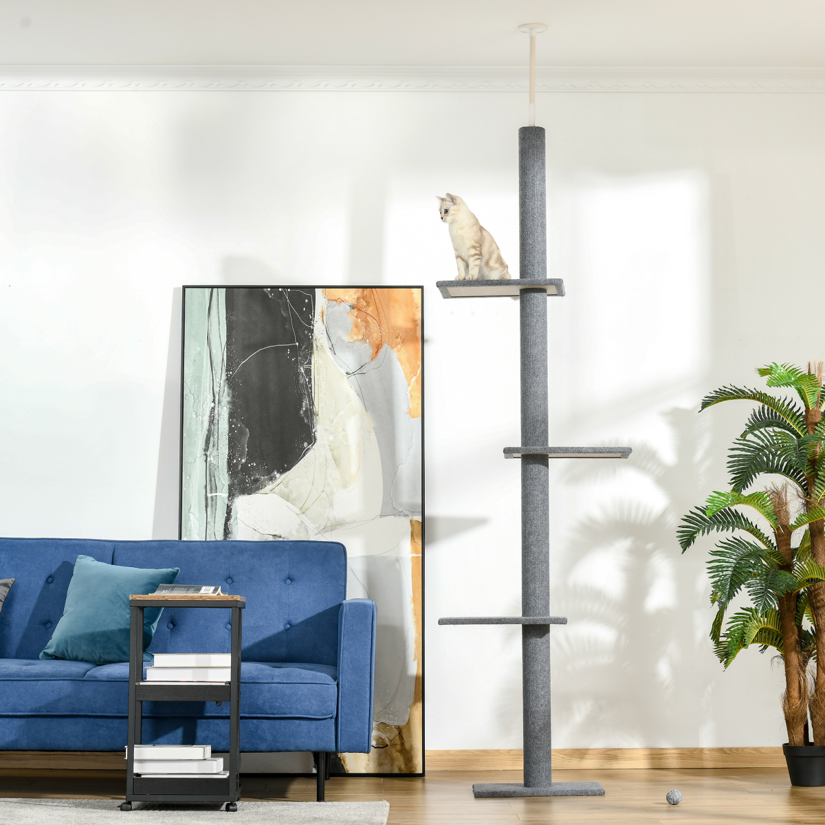 Floor-to-Ceiling Adjustable Cat Tree - Grey