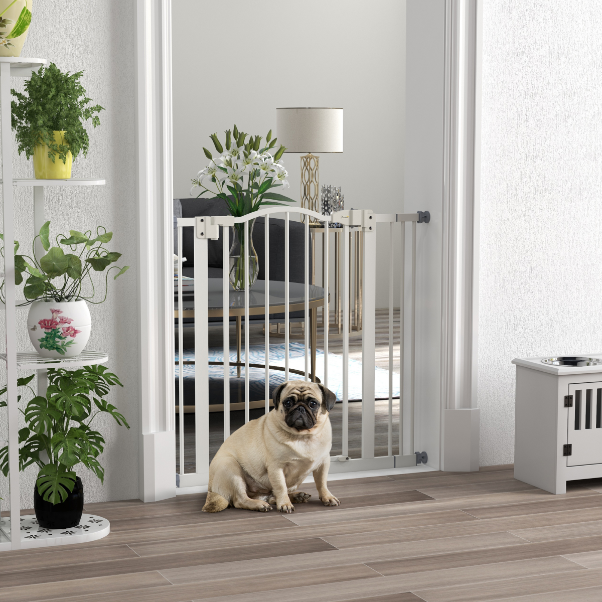 Adjustable Metal Pet Gate, 74-87cm - White