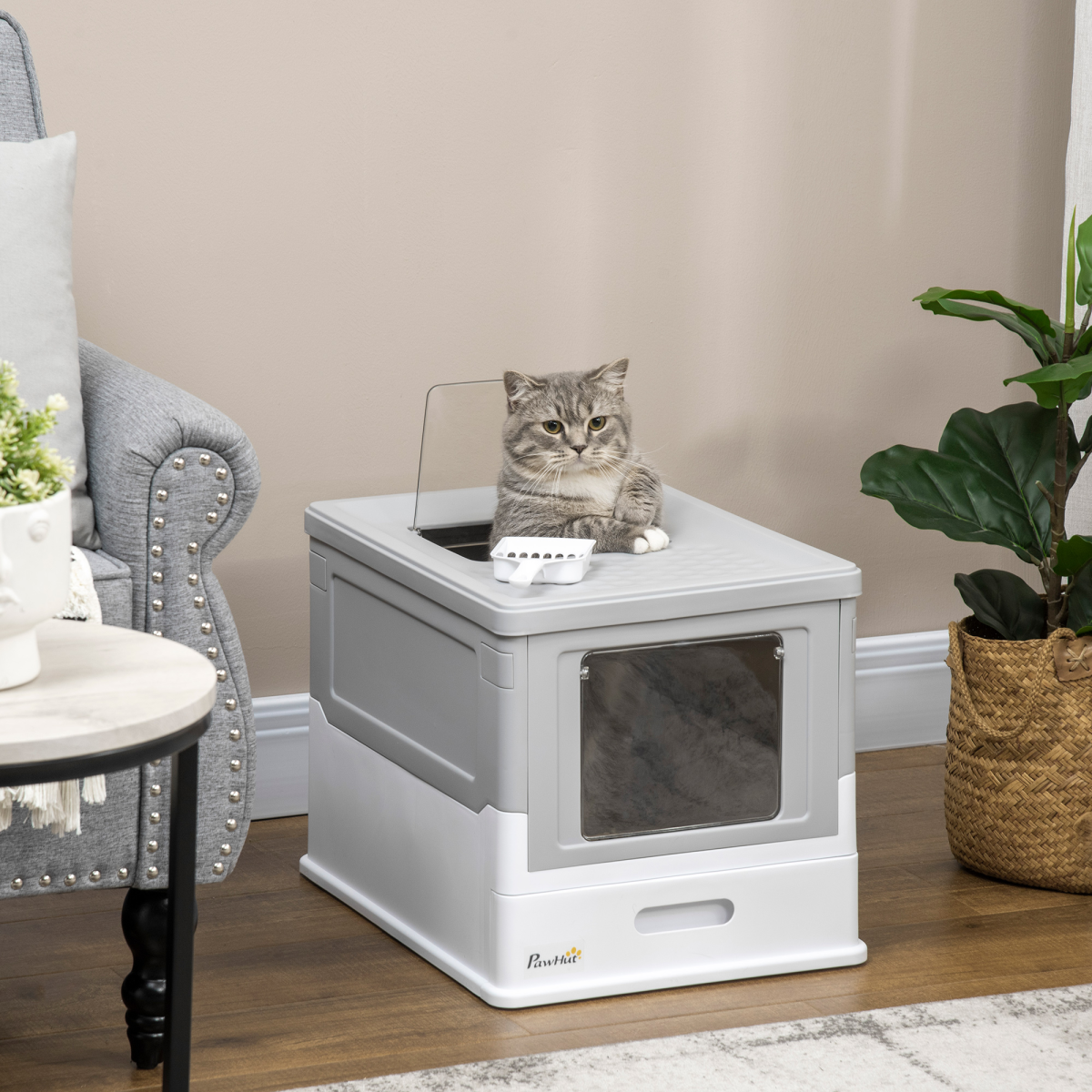 Portable Hooded Cat Litter Box - Grey