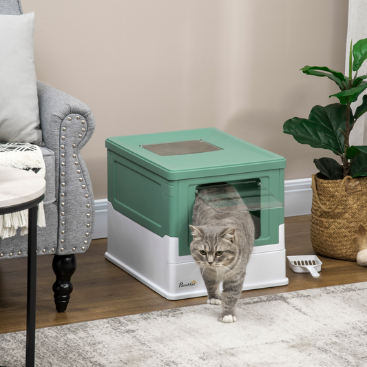 Portable Hooded Cat Litter Box - Green