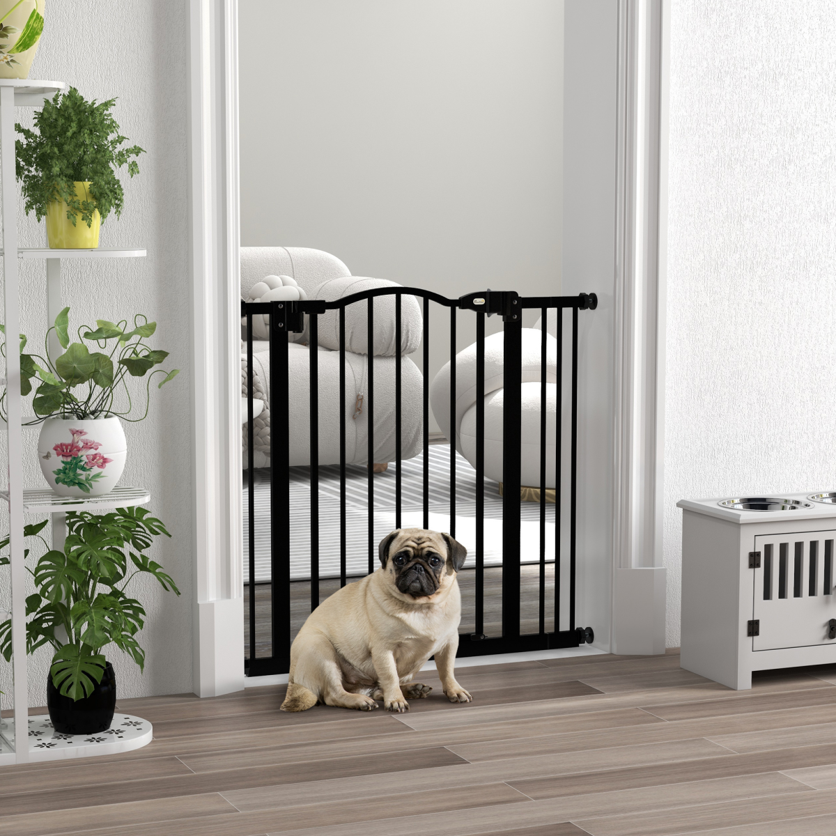Adjustable Metal Pet Gate, 74-87cm - Black