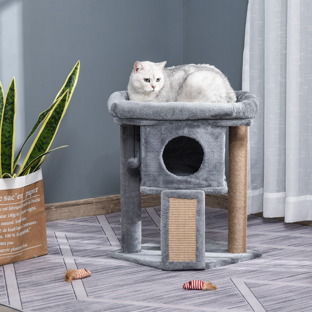 Multi-Level Cat Tree with Cat House - Grey