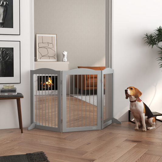 Foldable Freestanding Pet Gate - Grey