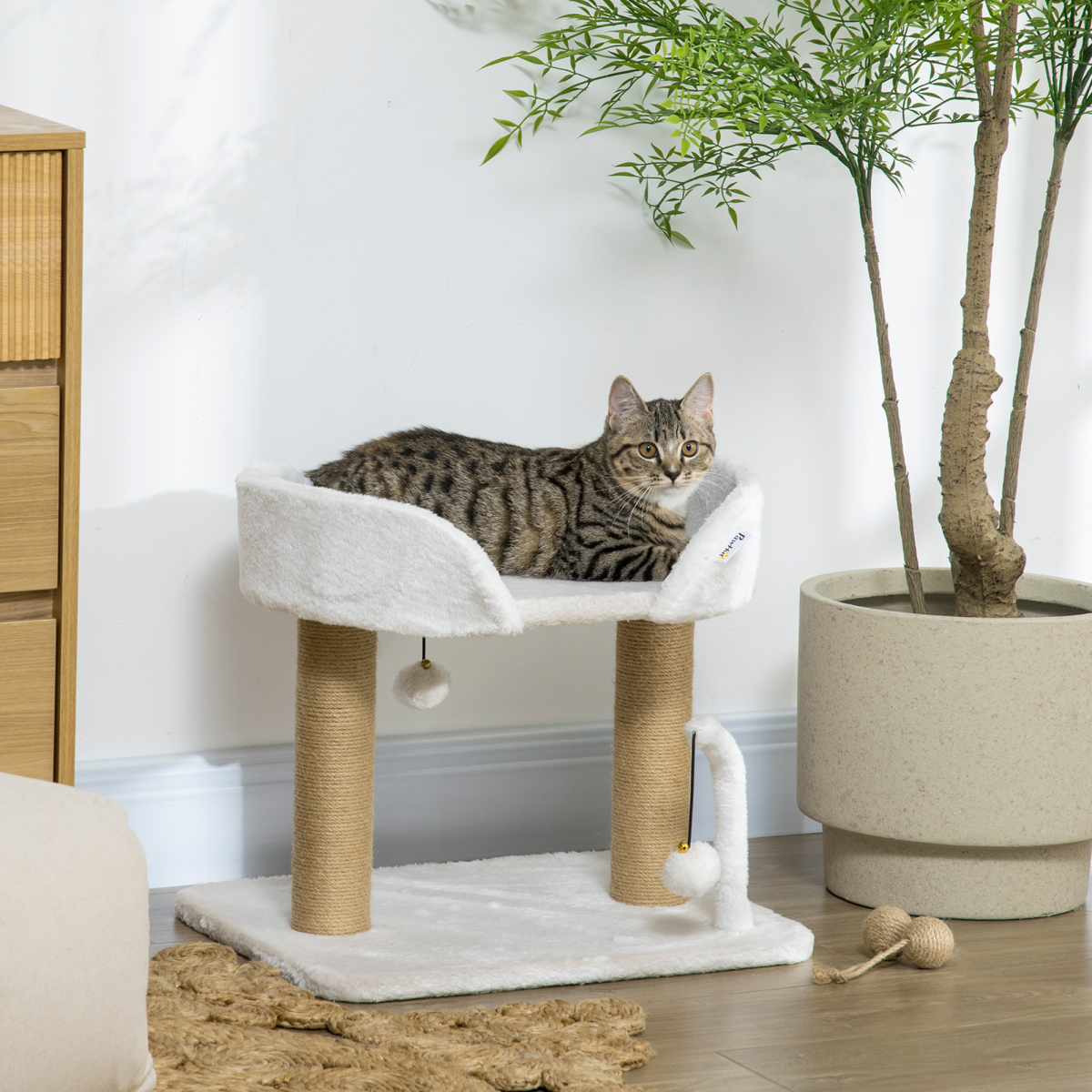 Compact Cat Tree with Hanging Toy Balls