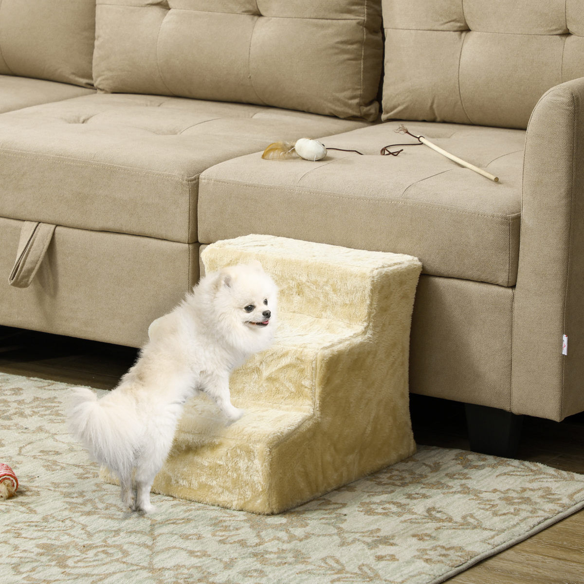 3-Step Portable Dog Stairs, Washable Cover
