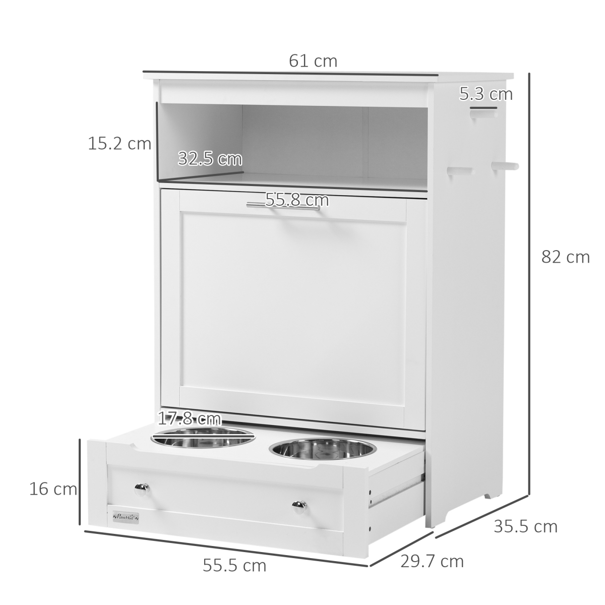 Pet Feeding Station with Storage Cabinet - White