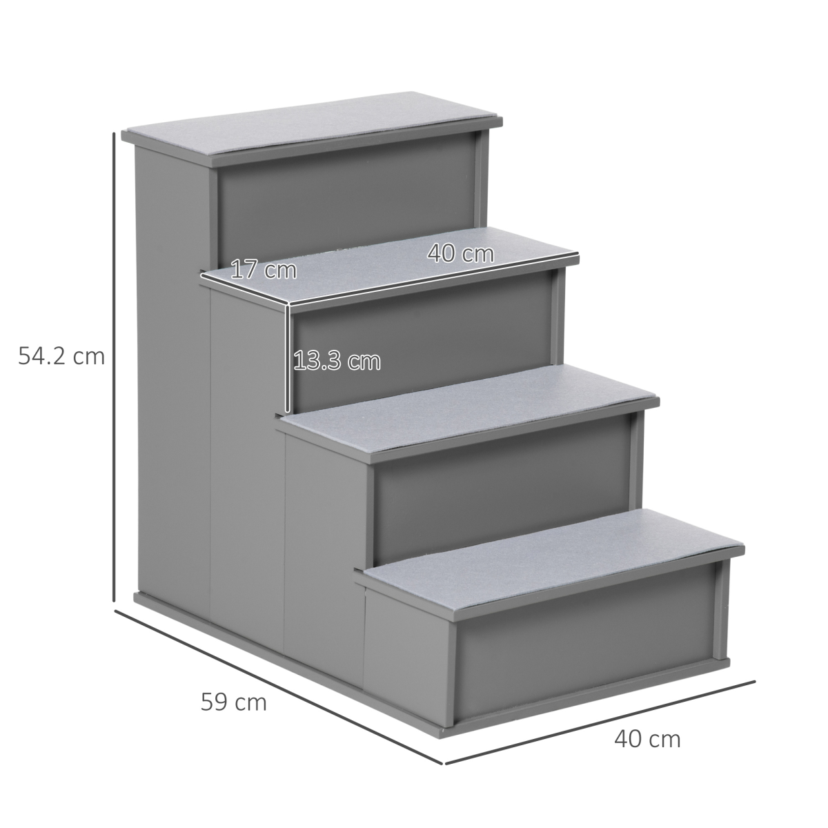 4-Step Wooden Pet Stairs - Grey