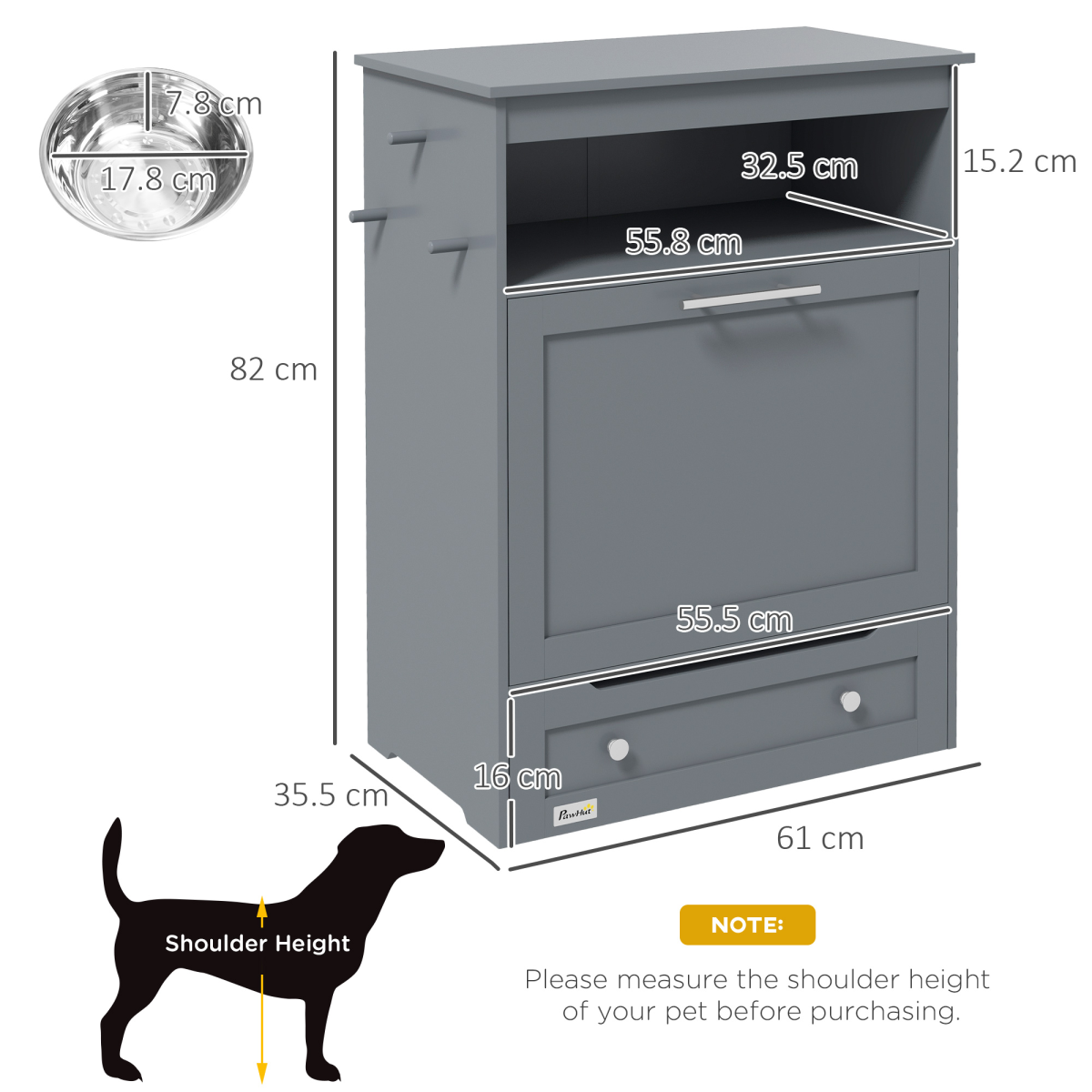 Pet Feeding Station with Storage Cabinet - Grey