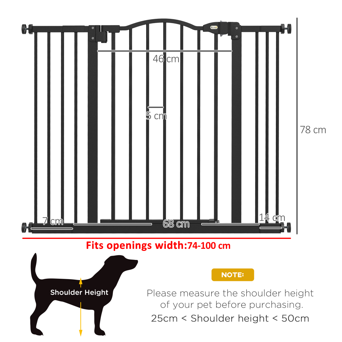 Adjustable Metal Pet Gate, 74-100cm - Black