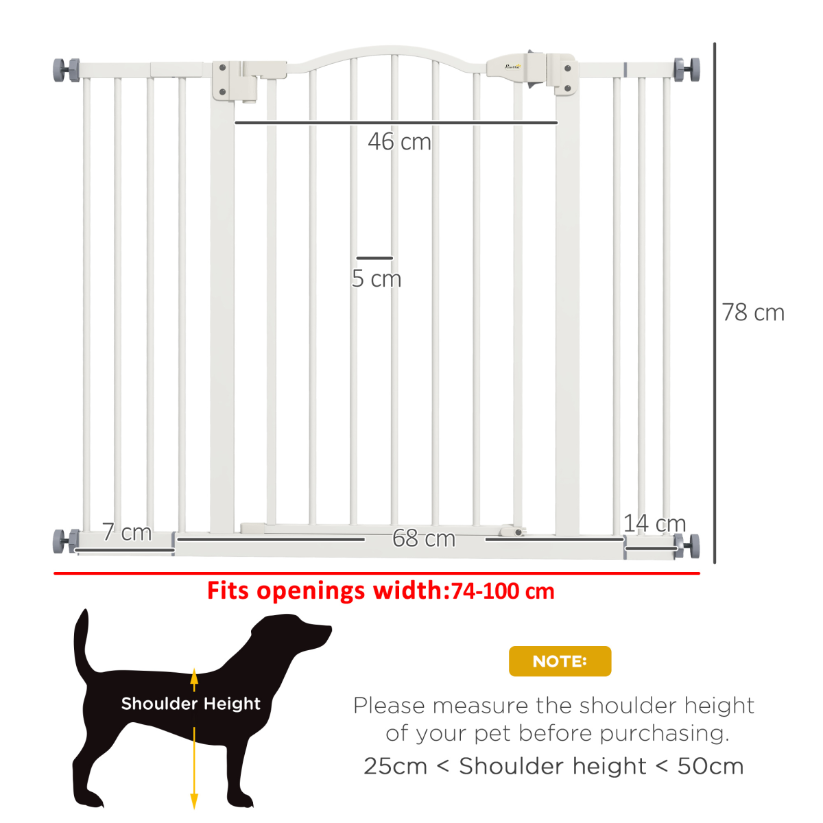 Adjustable Metal Pet Gate, 74-100cm - White