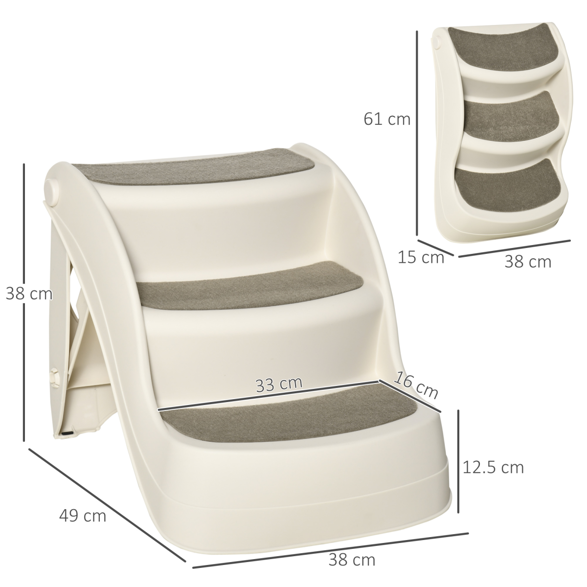 3-Step Non-Slip Pet Stairs - Cream