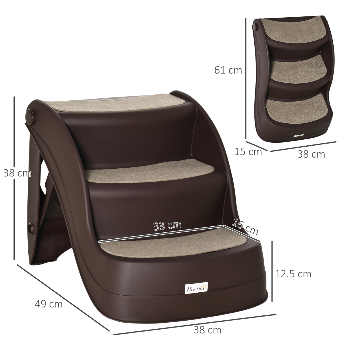 3-Step Non-Slip Pet Stairs - Brown