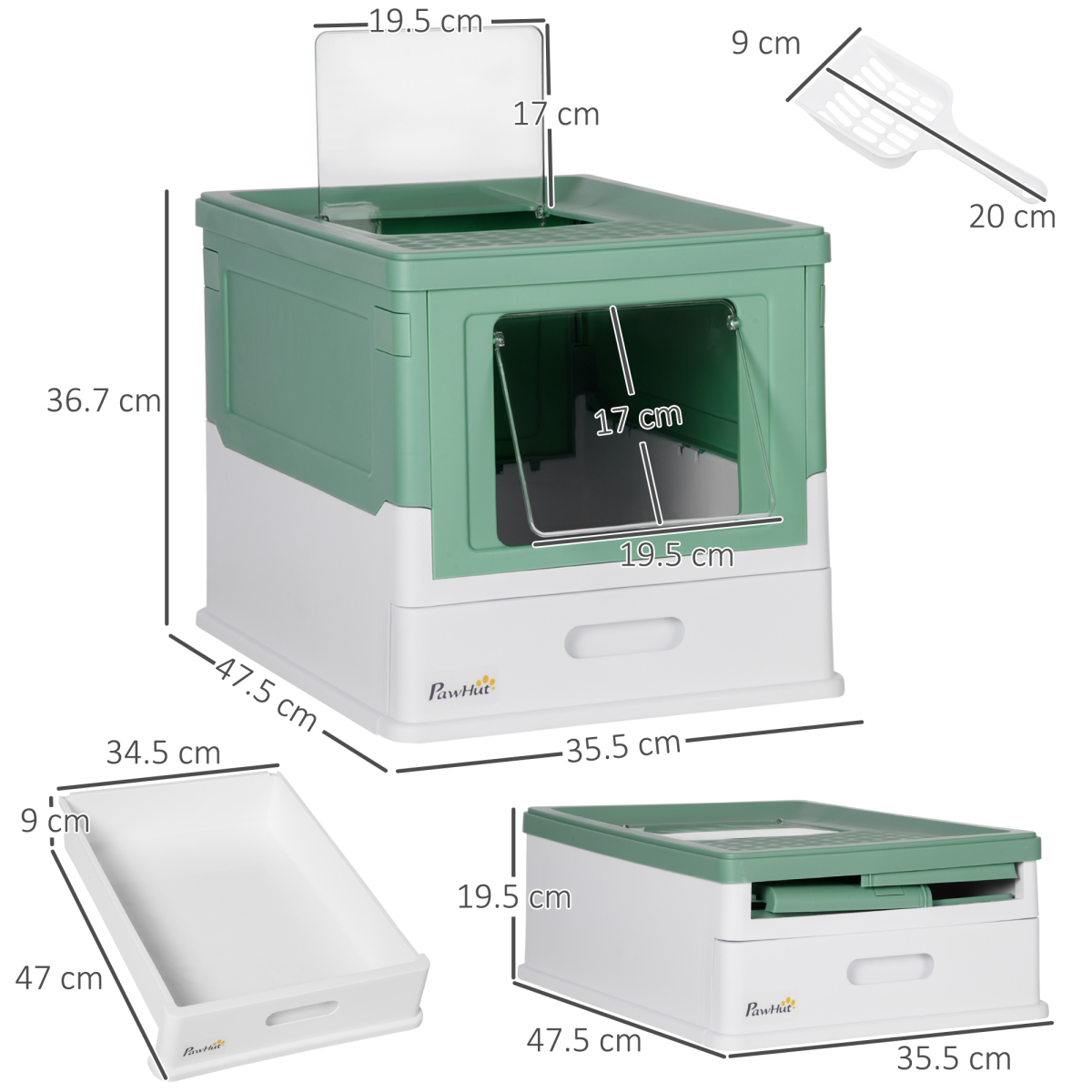 Portable Hooded Cat Litter Box - Green