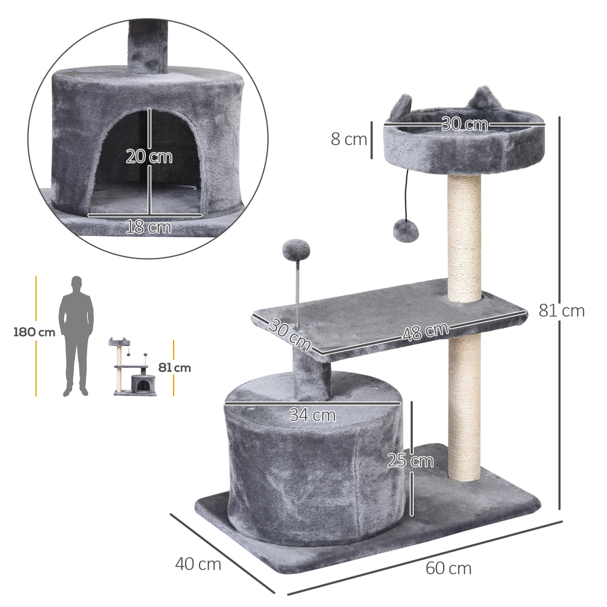 81cm Deluxe Cat Tree with Hideaway Hut