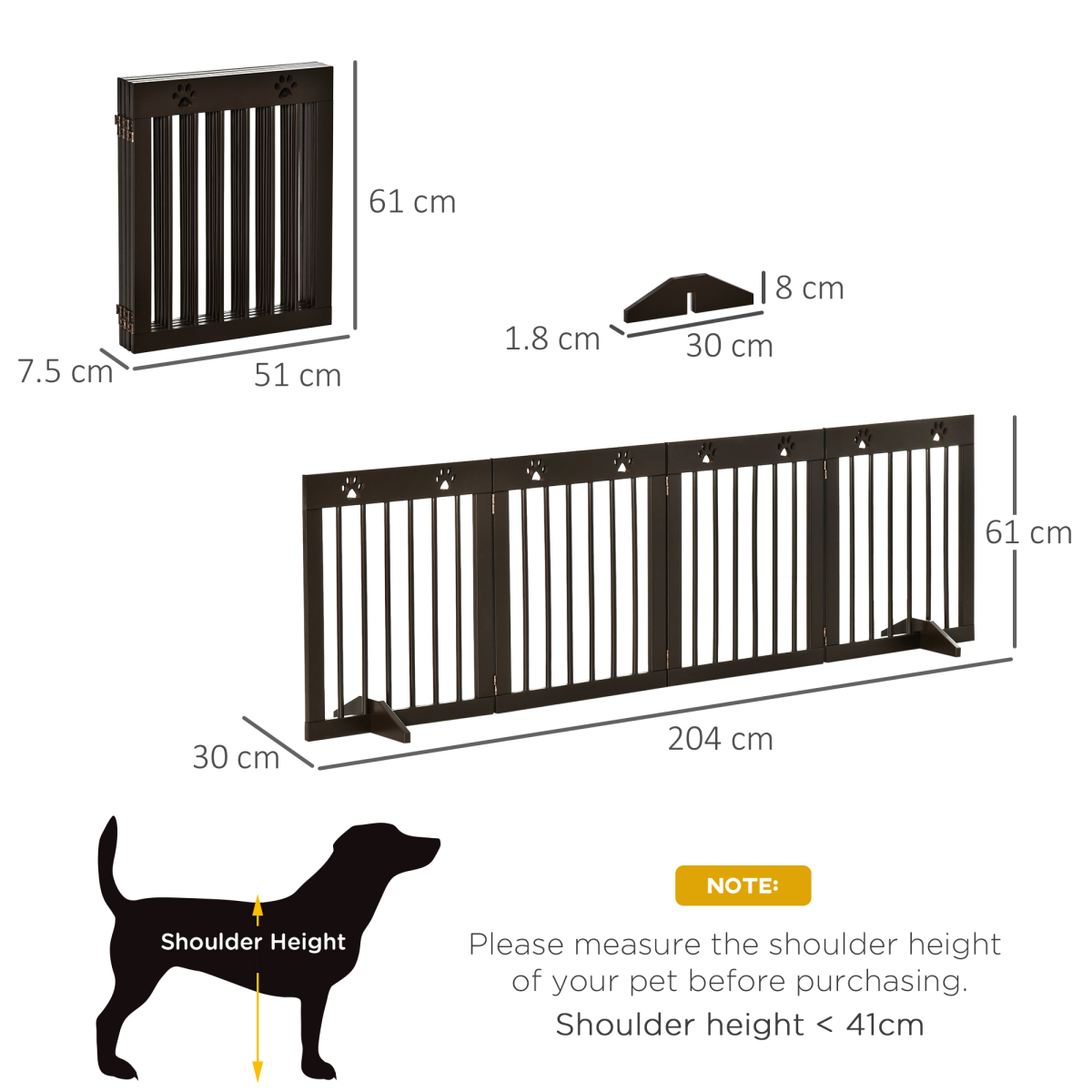 Foldable Wooden Pet Gate, 4-Panel