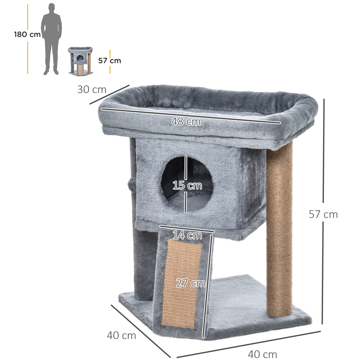 Multi-Level Cat Tree with Cat House - Grey