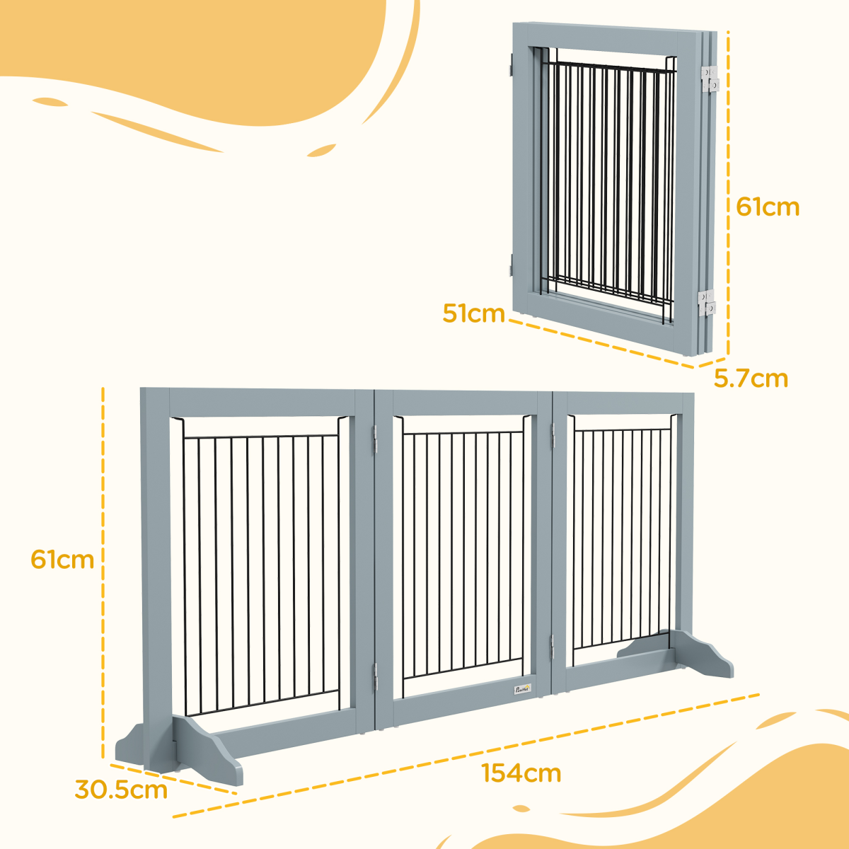 Foldable Wooden Pet Gate, 3-Panel