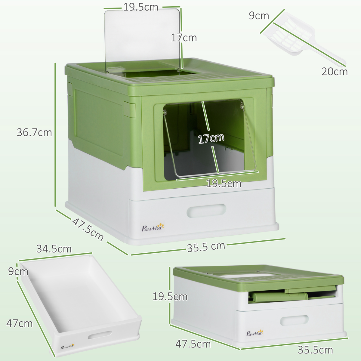 Hooded Cat Litter Box - Light Green