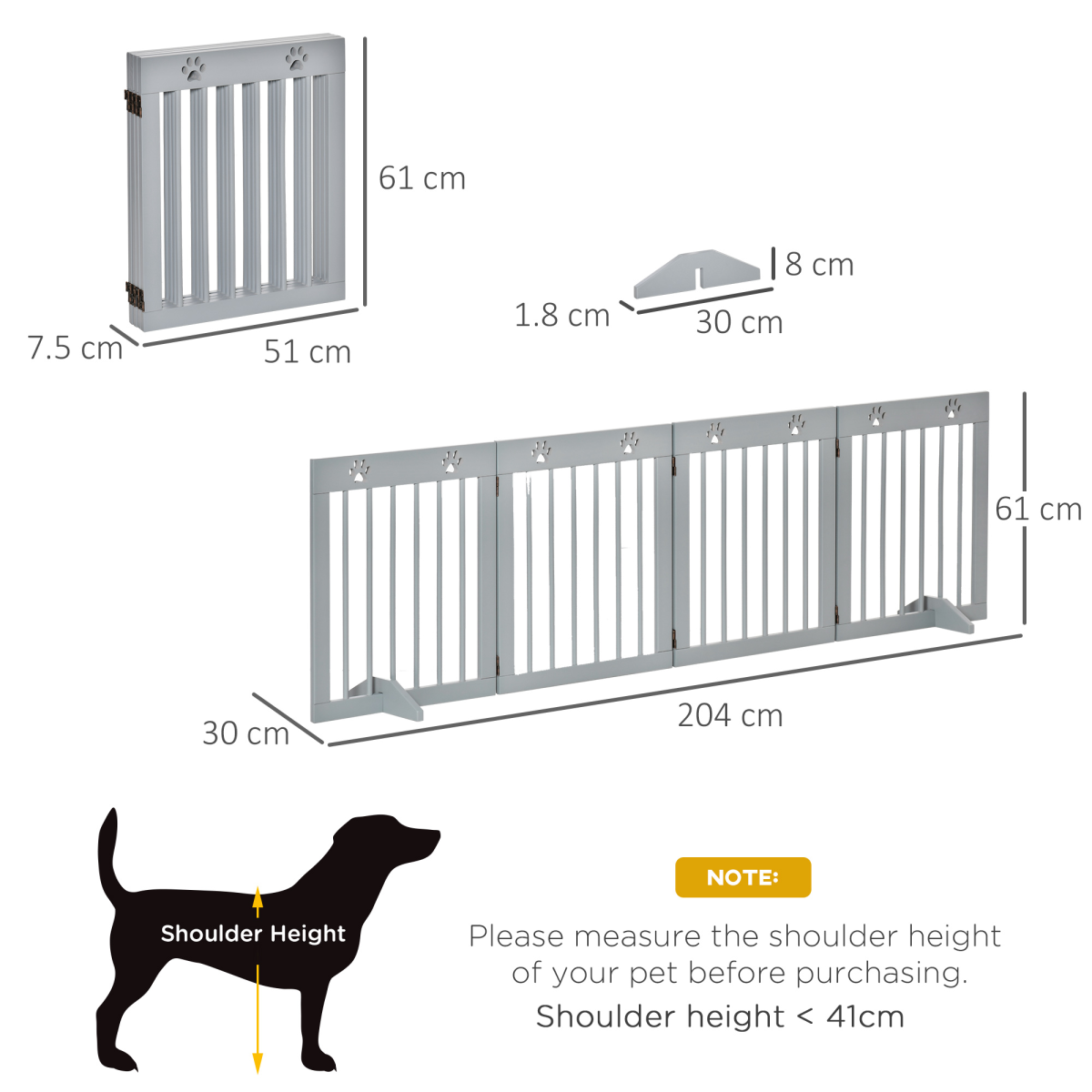 Foldable Wooden Pet Gate, 4-Panel - Compact