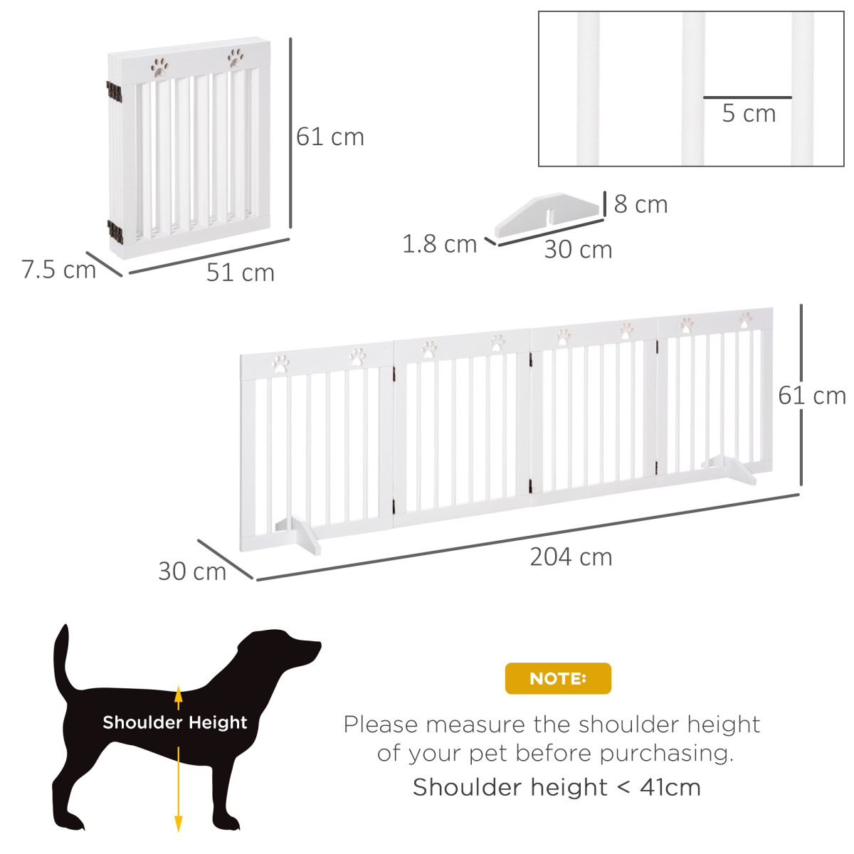 Foldable Wooden Pet Gate, 4-Panel - Wide