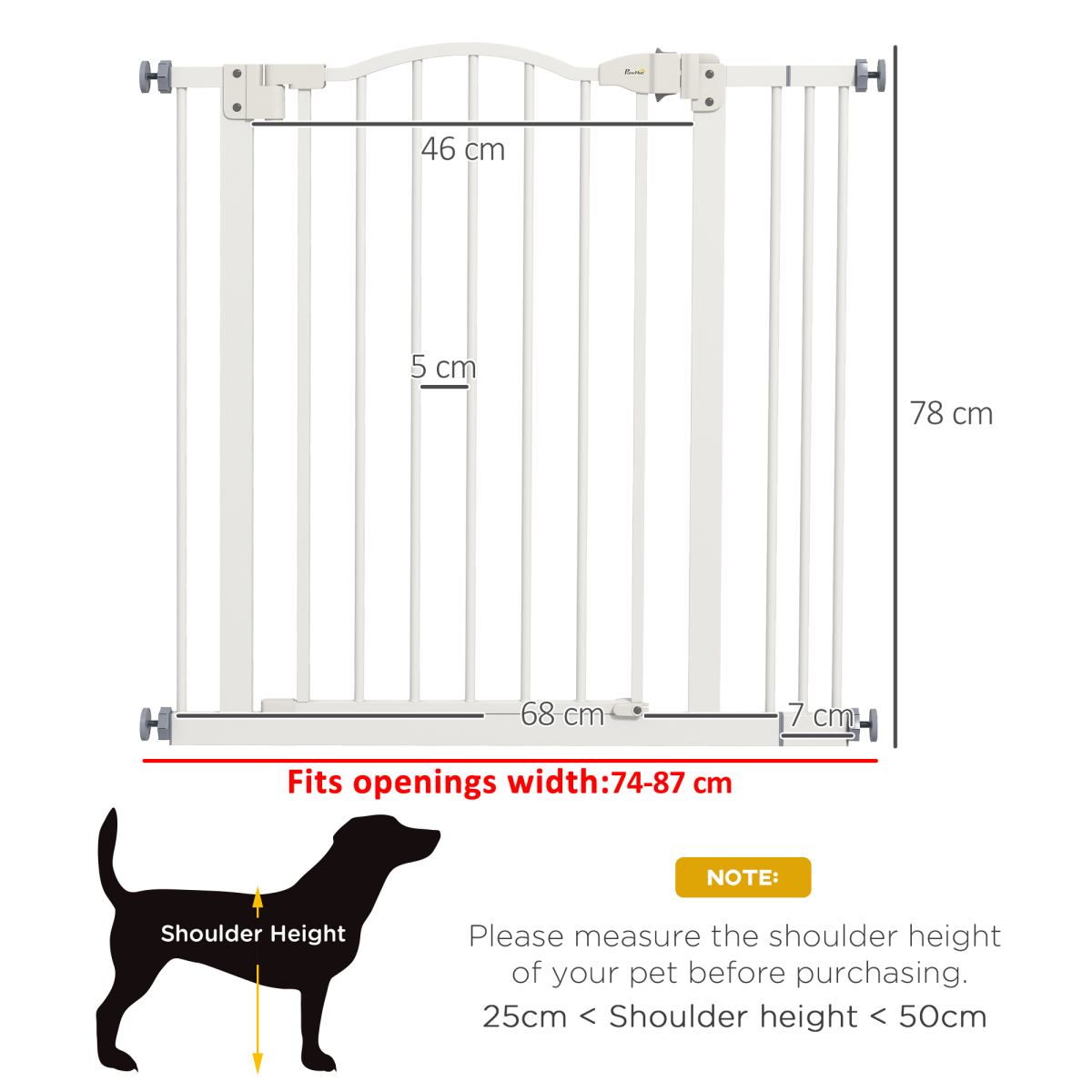 Adjustable Metal Pet Gate, 74-87cm - White
