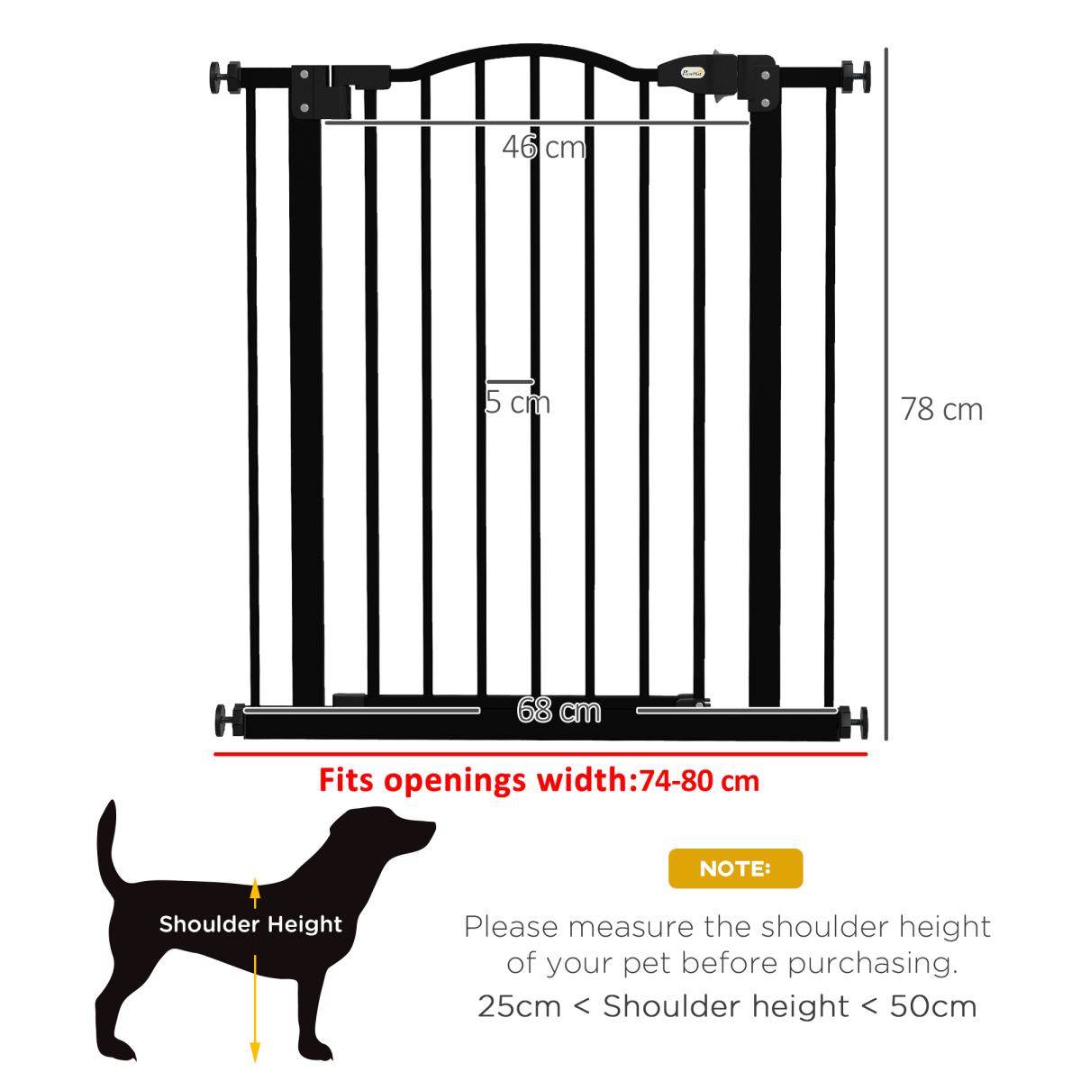 Adjustable Metal Pet Gate, 74-80cm - Black