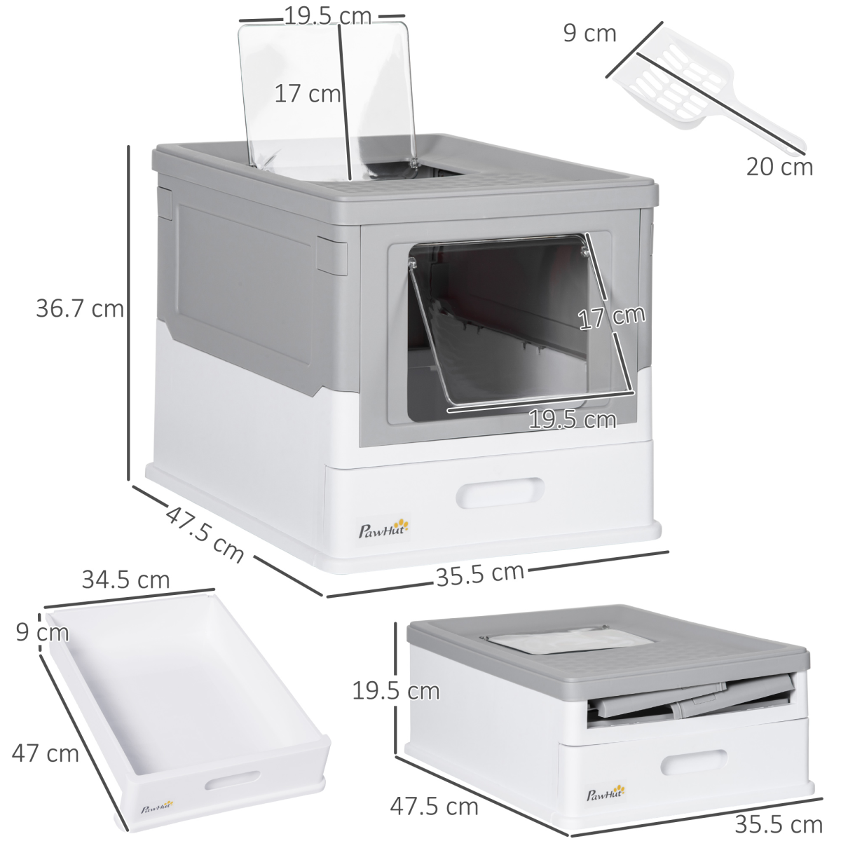 Portable Hooded Cat Litter Box - Grey