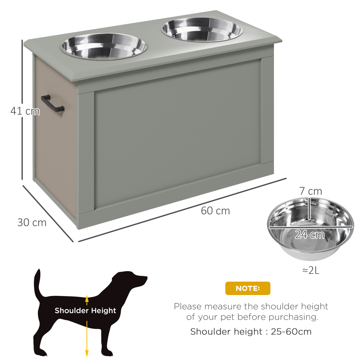 Elevated Dog Bowls with Storage - Grey