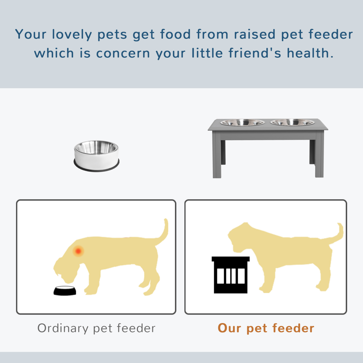 Elevated Dog Feeder, Large - Grey