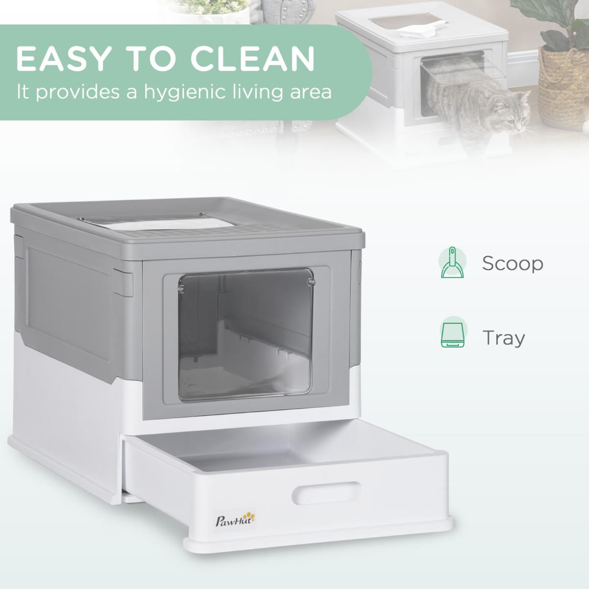Portable Hooded Cat Litter Box - Grey