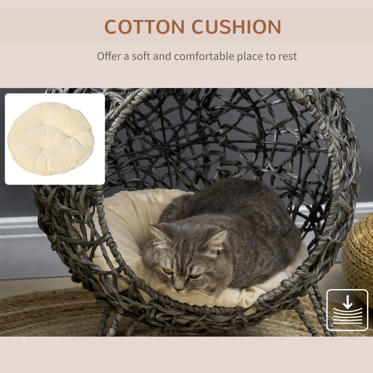 Rattan Elevated Cat Bed - Grey