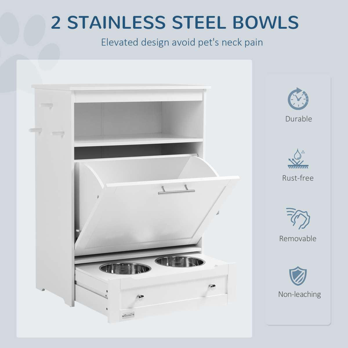 Pet Feeding Station with Storage Cabinet - White