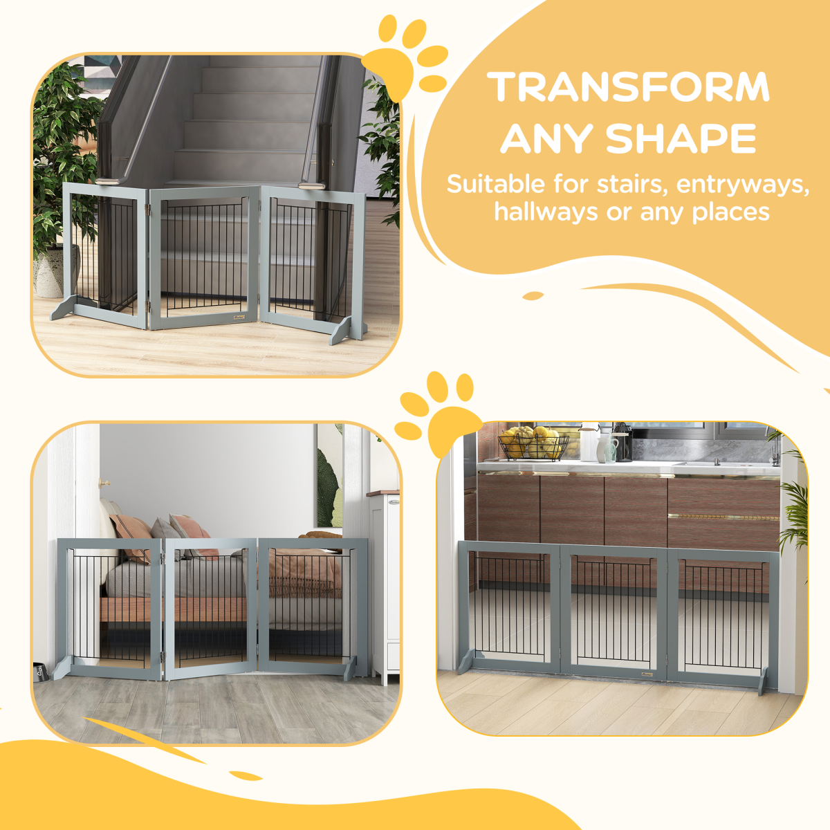 Foldable Wooden Pet Gate, 3-Panel